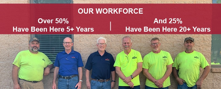 Our Workforce. Over 50% Have Been Here 5+ Years and 25% Have Been Here 20+ Years.